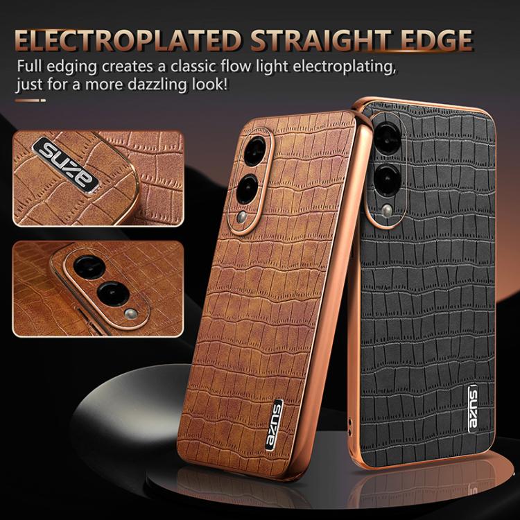 For Samsung Galaxy S25 Edge 5G AZNS Electroplated Frame Crocodile Texture Full Coverage Phone Case