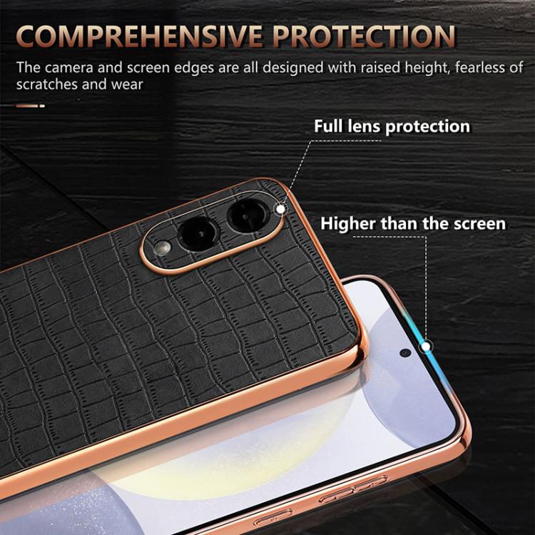 For Samsung Galaxy S25 Edge 5G AZNS Electroplated Frame Crocodile Texture Full Coverage Phone Case