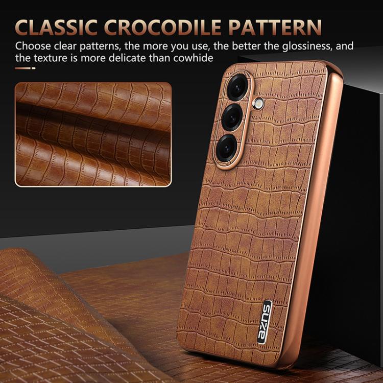 For Samsung Galaxy S26 5G AZNS Electroplated Frame Crocodile Texture Full Coverage Phone Case