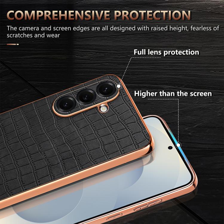 For Samsung Galaxy S26 5G AZNS Electroplated Frame Crocodile Texture Full Coverage Phone Case