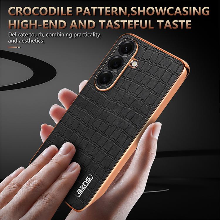 For Samsung Galaxy S26 5G AZNS Electroplated Frame Crocodile Texture Full Coverage Phone Case