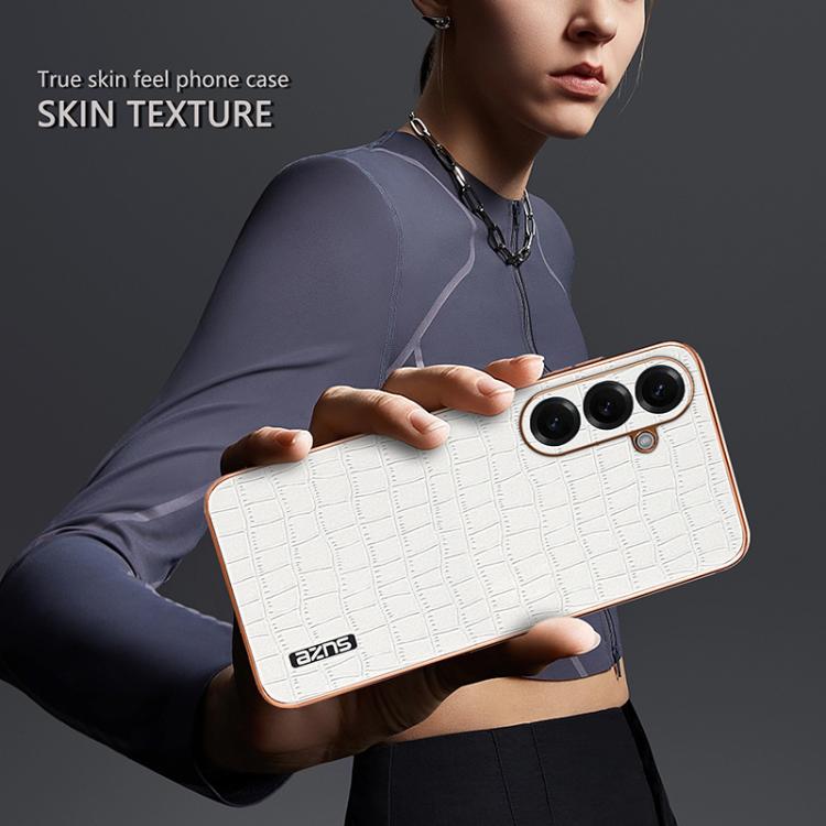 For Samsung Galaxy S26 5G AZNS Electroplated Frame Crocodile Texture Full Coverage Phone Case