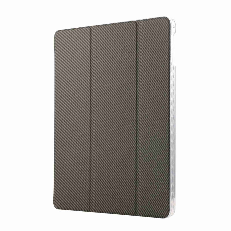 For iPad Air / Air 2 / 9.7 2017 / 2018 Carbon Fiber Clear Acrylic 3-Fold Leather Tablet Case