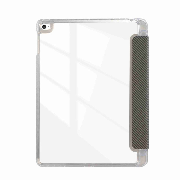 For iPad Air / Air 2 / 9.7 2017 / 2018 Carbon Fiber Clear Acrylic 3-Fold Leather Tablet Case