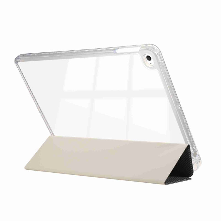 For iPad Air / Air 2 / 9.7 2017 / 2018 Carbon Fiber Clear Acrylic 3-Fold Leather Tablet Case