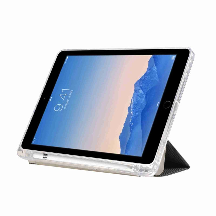 For iPad Air / Air 2 / 9.7 2017 / 2018 Carbon Fiber Clear Acrylic 3-Fold Leather Tablet Case