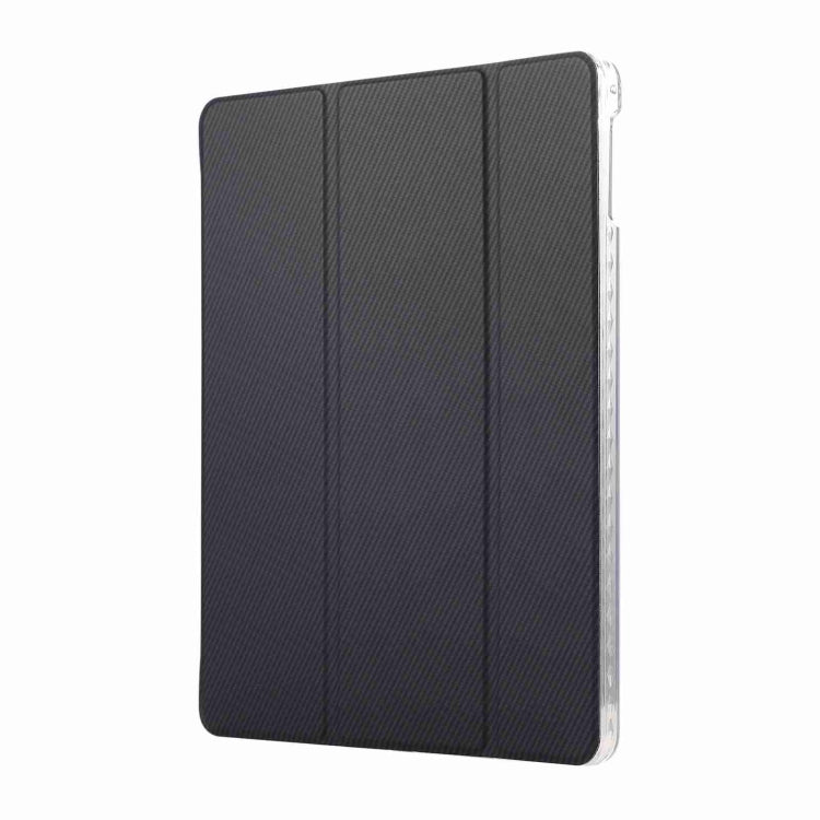 For iPad Air / Air 2 / 9.7 2017 / 2018 Carbon Fiber Clear Acrylic 3-Fold Leather Tablet Case