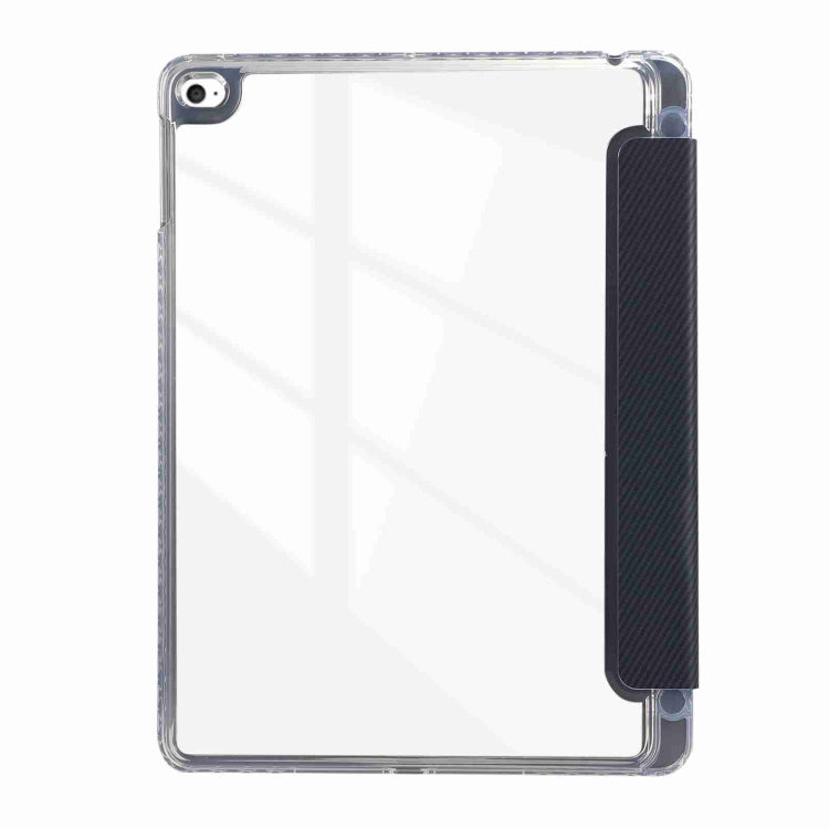 For iPad Air / Air 2 / 9.7 2017 / 2018 Carbon Fiber Clear Acrylic 3-Fold Leather Tablet Case