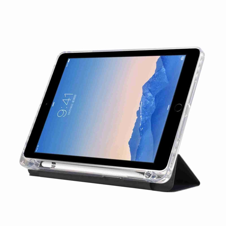 For iPad Air / Air 2 / 9.7 2017 / 2018 Carbon Fiber Clear Acrylic 3-Fold Leather Tablet Case