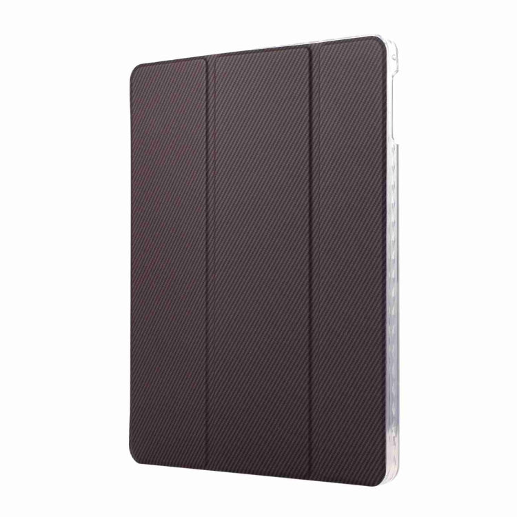 For iPad Air / Air 2 / 9.7 2017 / 2018 Carbon Fiber Clear Acrylic 3-Fold Leather Tablet Case