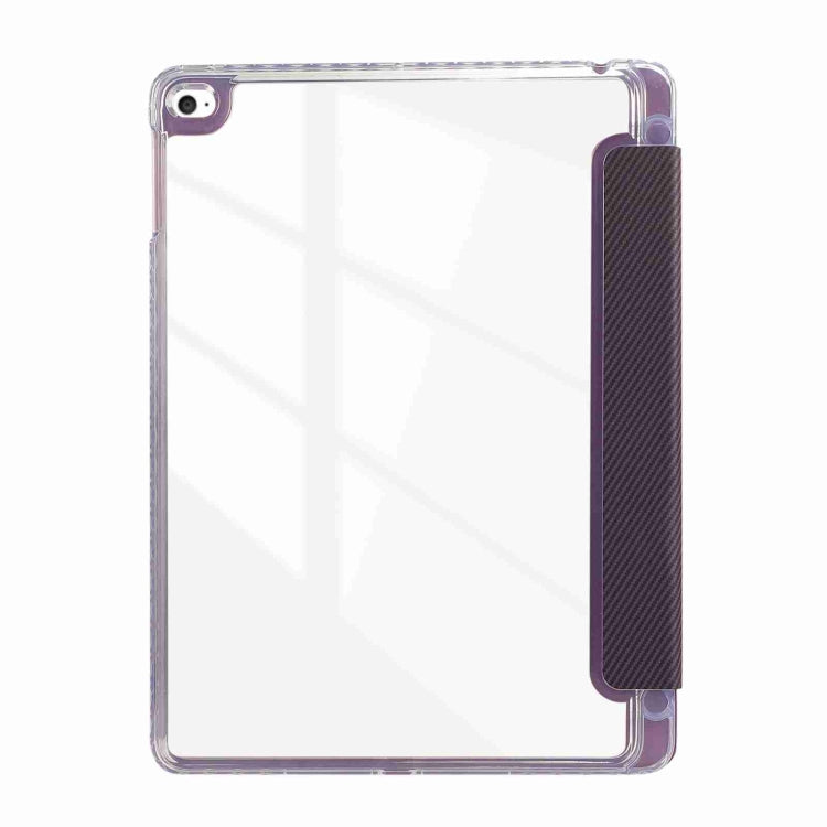 For iPad Air / Air 2 / 9.7 2017 / 2018 Carbon Fiber Clear Acrylic 3-Fold Leather Tablet Case