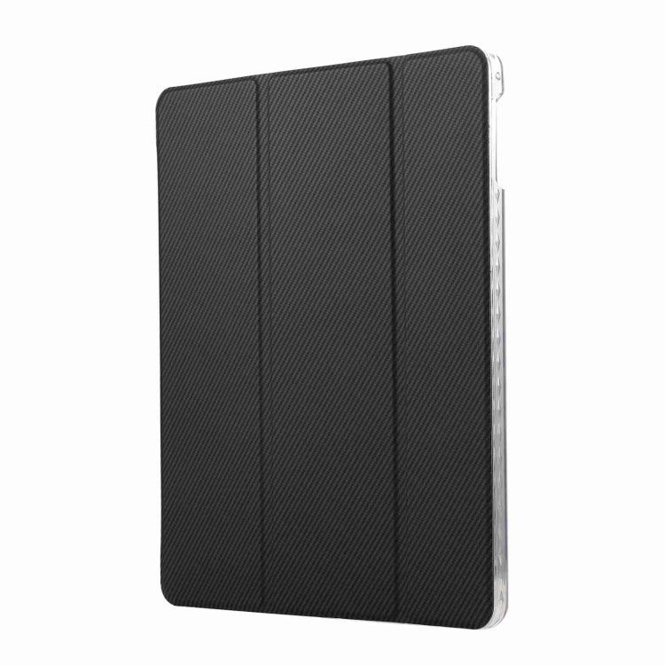 For iPad Air / Air 2 / 9.7 2017 / 2018 Carbon Fiber Clear Acrylic 3-Fold Leather Tablet Case