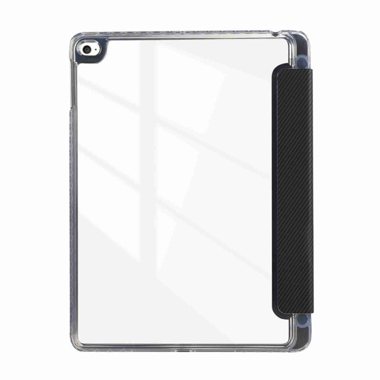 For iPad Air / Air 2 / 9.7 2017 / 2018 Carbon Fiber Clear Acrylic 3-Fold Leather Tablet Case
