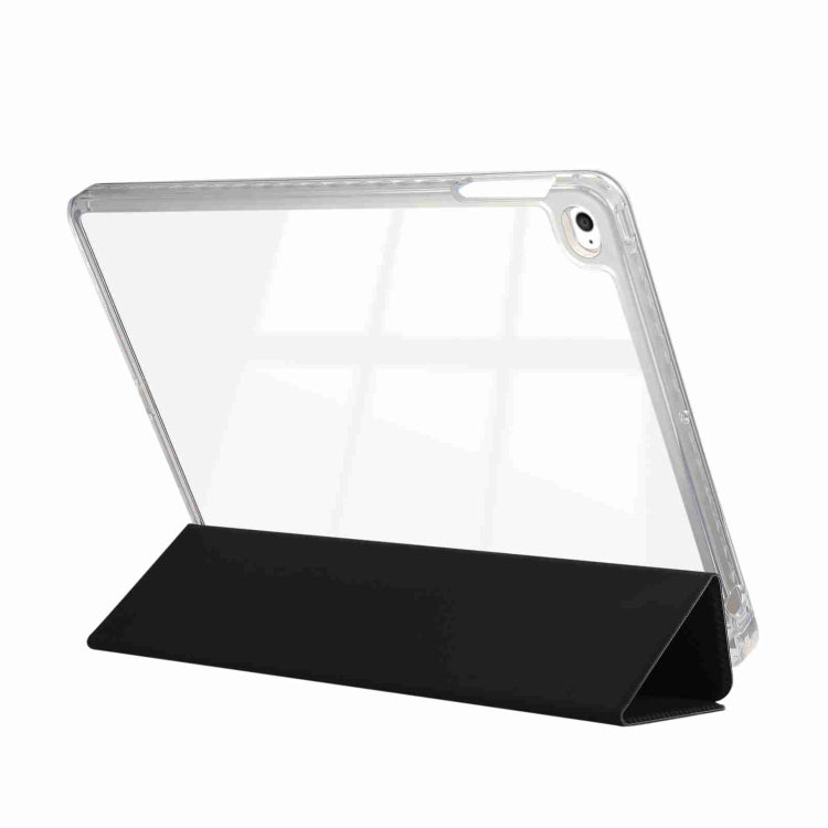 For iPad Air / Air 2 / 9.7 2017 / 2018 Carbon Fiber Clear Acrylic 3-Fold Leather Tablet Case