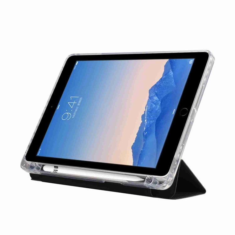 For iPad Air / Air 2 / 9.7 2017 / 2018 Carbon Fiber Clear Acrylic 3-Fold Leather Tablet Case