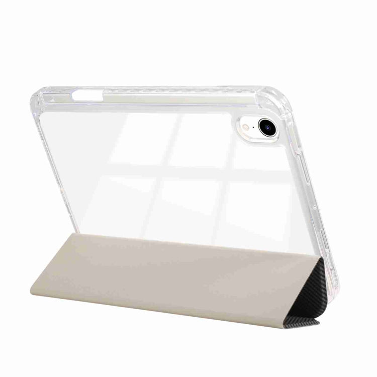 For iPad 2025 / 2022 Carbon Fiber Clear Acrylic 3-Fold Leather Tablet Case