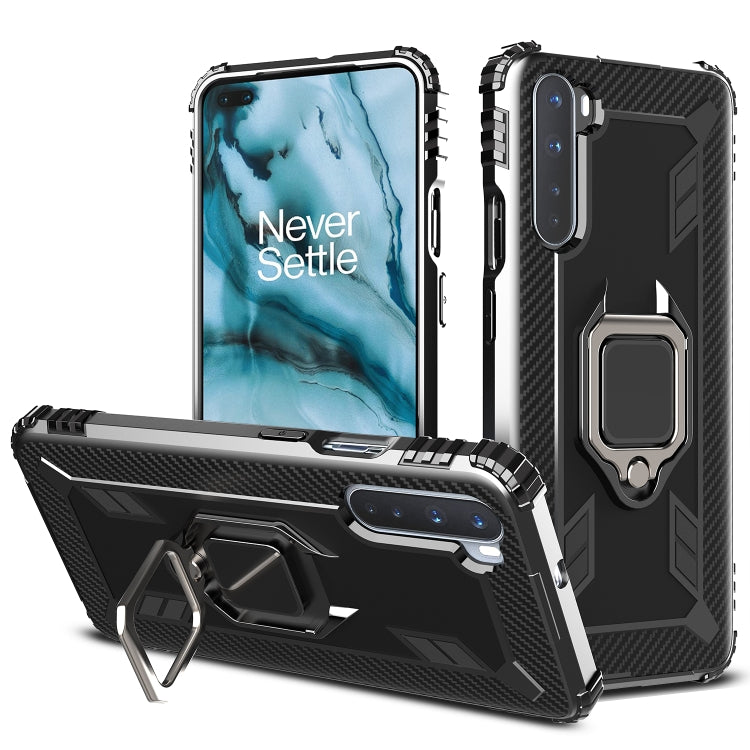 For OnePlus Nord Carbon Fiber Protective Case with 360 Degree Rotating Ring Holder