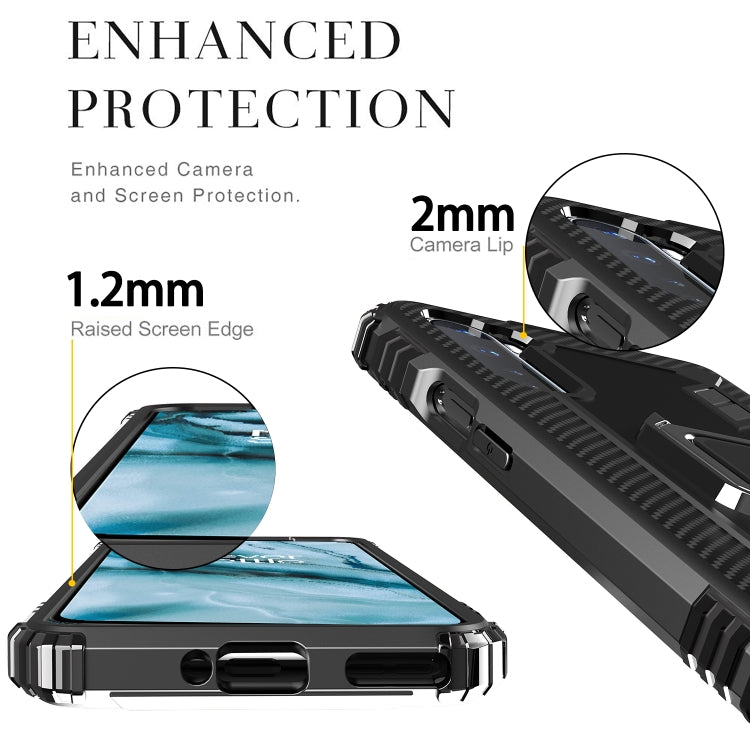 For OnePlus Nord Carbon Fiber Protective Case with 360 Degree Rotating Ring Holder