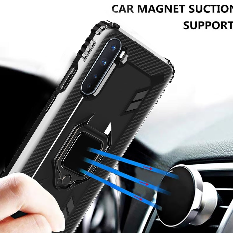 For OnePlus Nord Carbon Fiber Protective Case with 360 Degree Rotating Ring Holder