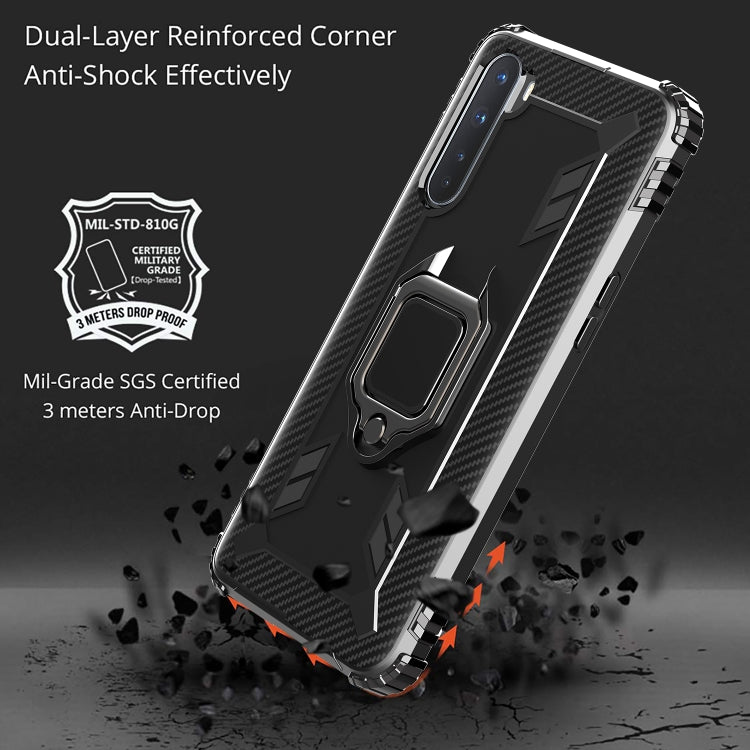 For OnePlus Nord Carbon Fiber Protective Case with 360 Degree Rotating Ring Holder