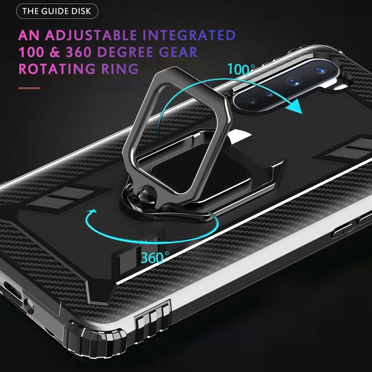 For OnePlus Nord Carbon Fiber Protective Case with 360 Degree Rotating Ring Holder