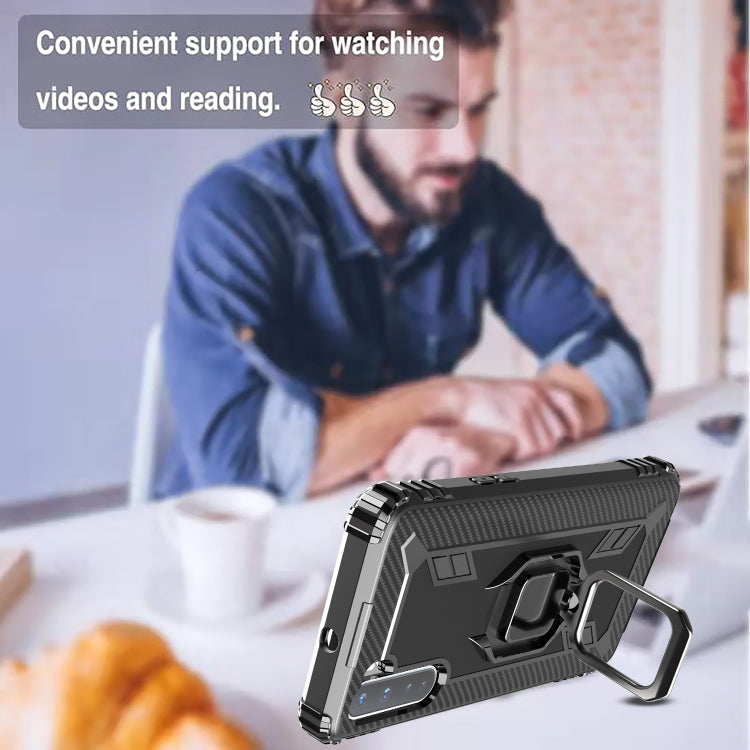 For OnePlus Nord Carbon Fiber Protective Case with 360 Degree Rotating Ring Holder