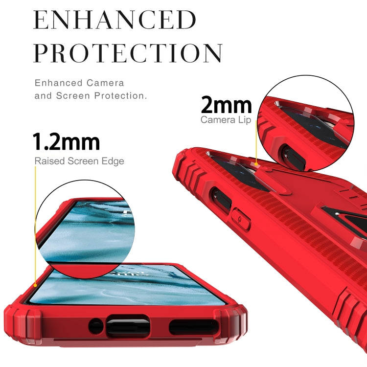 For OnePlus Nord Carbon Fiber Protective Case with 360 Degree Rotating Ring Holder