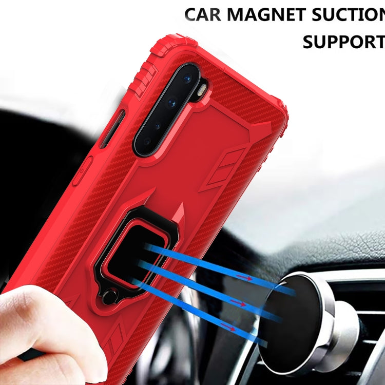 For OnePlus Nord Carbon Fiber Protective Case with 360 Degree Rotating Ring Holder