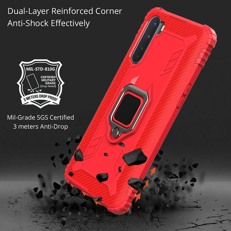 For OnePlus Nord Carbon Fiber Protective Case with 360 Degree Rotating Ring Holder