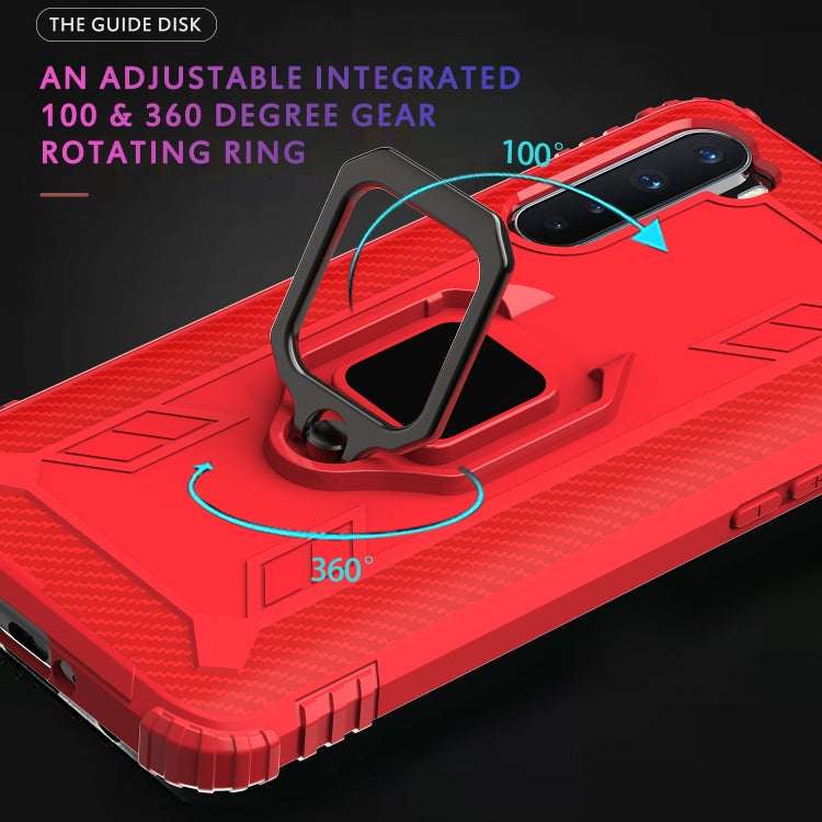 For OnePlus Nord Carbon Fiber Protective Case with 360 Degree Rotating Ring Holder