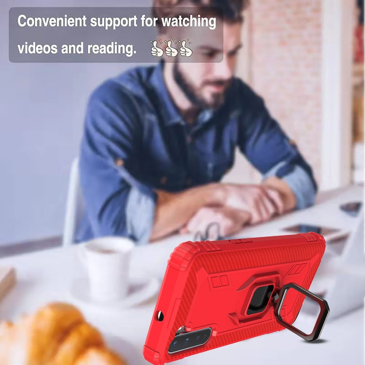 For OnePlus Nord Carbon Fiber Protective Case with 360 Degree Rotating Ring Holder