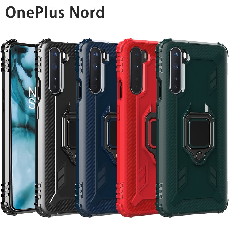 For OnePlus Nord Carbon Fiber Protective Case with 360 Degree Rotating Ring Holder
