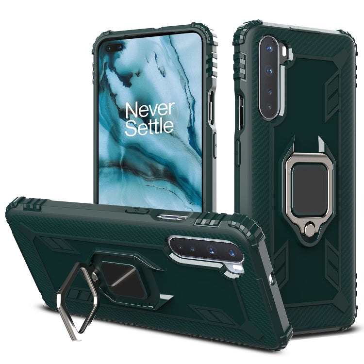 For OnePlus Nord Carbon Fiber Protective Case with 360 Degree Rotating Ring Holder