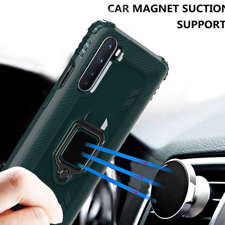For OnePlus Nord Carbon Fiber Protective Case with 360 Degree Rotating Ring Holder