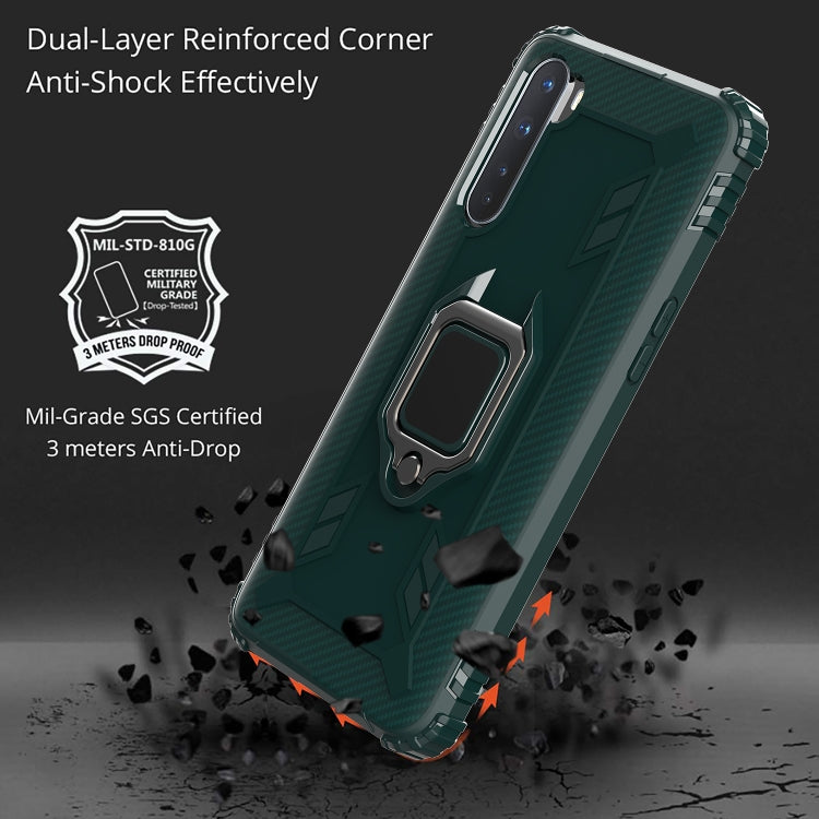 For OnePlus Nord Carbon Fiber Protective Case with 360 Degree Rotating Ring Holder