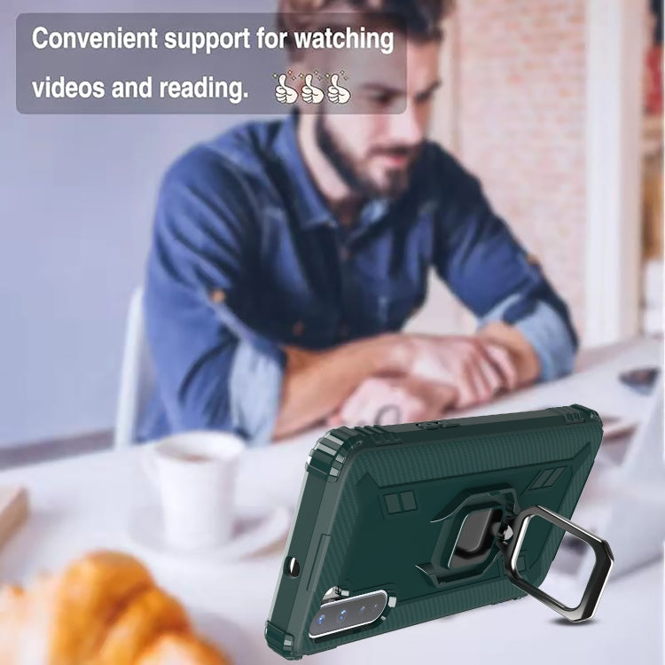 For OnePlus Nord Carbon Fiber Protective Case with 360 Degree Rotating Ring Holder