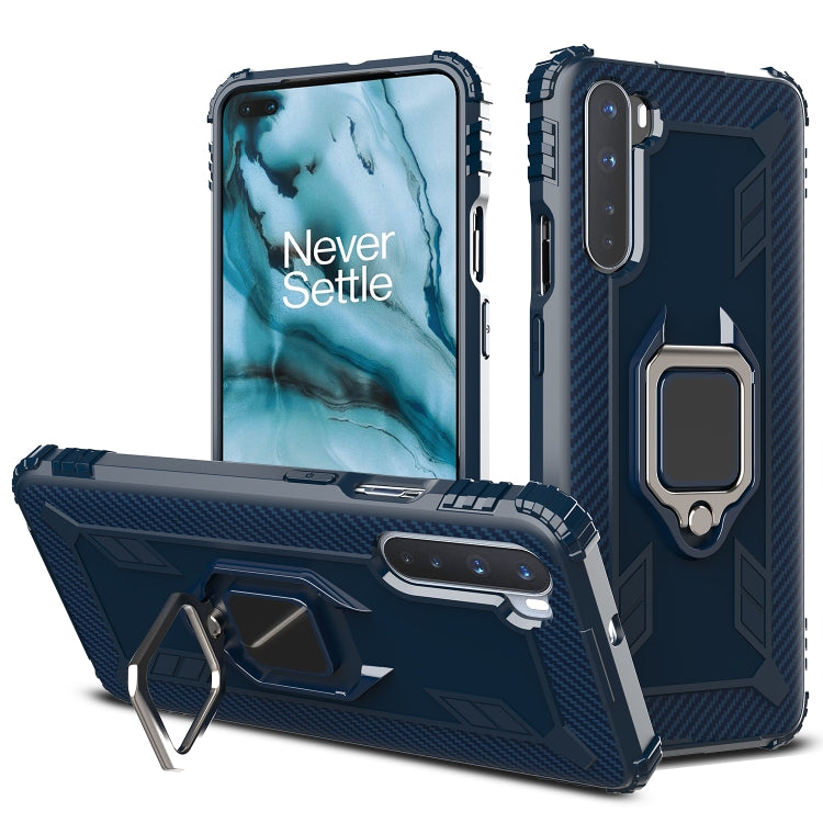 For OnePlus Nord Carbon Fiber Protective Case with 360 Degree Rotating Ring Holder