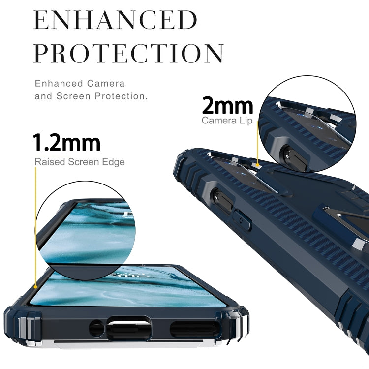 For OnePlus Nord Carbon Fiber Protective Case with 360 Degree Rotating Ring Holder