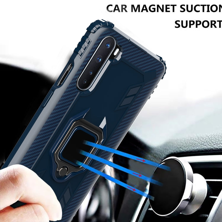 For OnePlus Nord Carbon Fiber Protective Case with 360 Degree Rotating Ring Holder