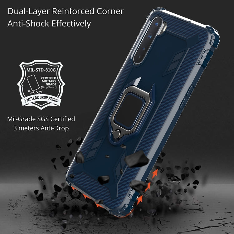 For OnePlus Nord Carbon Fiber Protective Case with 360 Degree Rotating Ring Holder