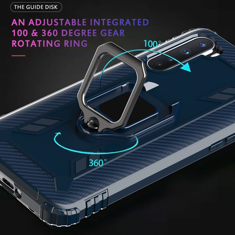 For OnePlus Nord Carbon Fiber Protective Case with 360 Degree Rotating Ring Holder