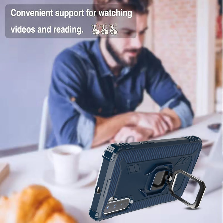 For OnePlus Nord Carbon Fiber Protective Case with 360 Degree Rotating Ring Holder