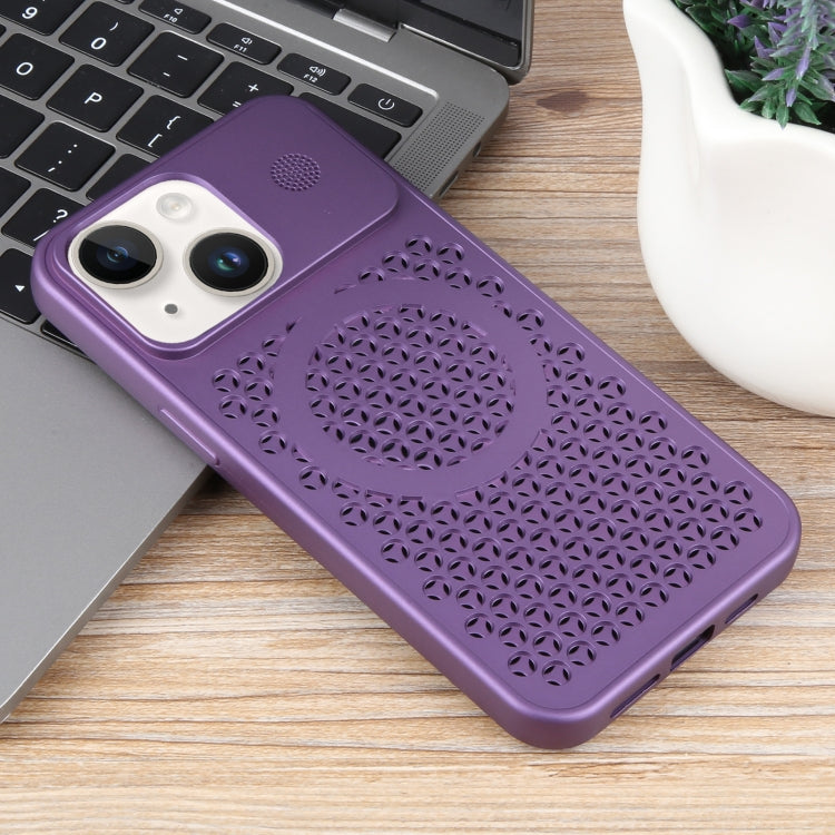 For iPhone 14 Plus Pure Color Honeycomb Aromatherapy MagSafe Phone Case