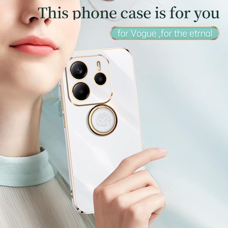 For Redmi Note 14 5G Global XINLI Straight Edge 6D Electroplate TPU Phone Case with Ring Holder