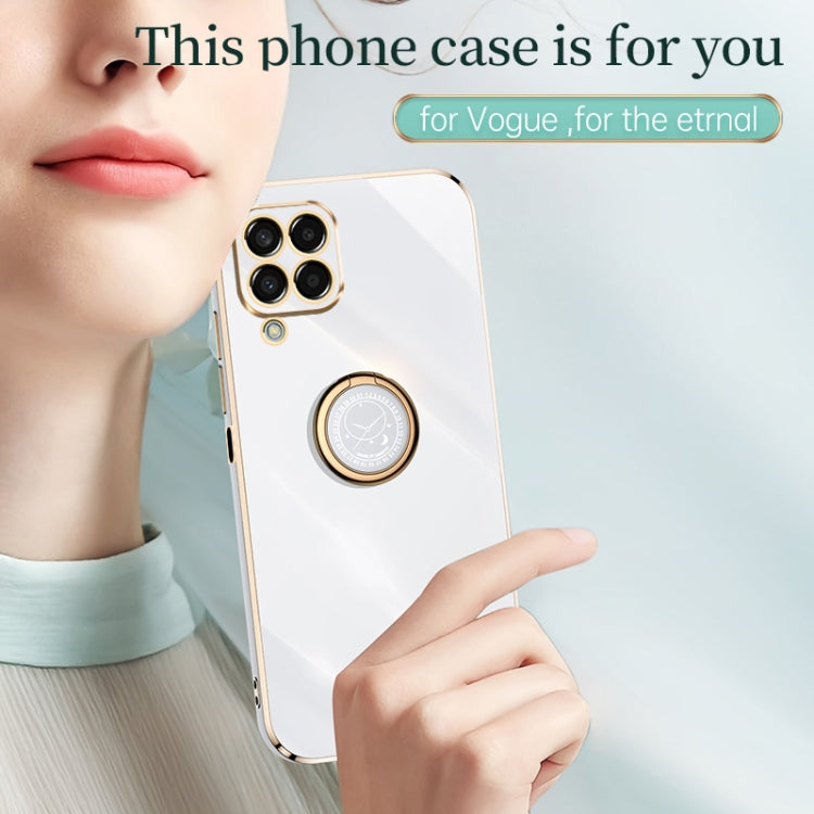 For Samsung Galaxy M33 5G Global XINLI Straight Edge 6D Electroplate TPU Phone Case with Ring Holder