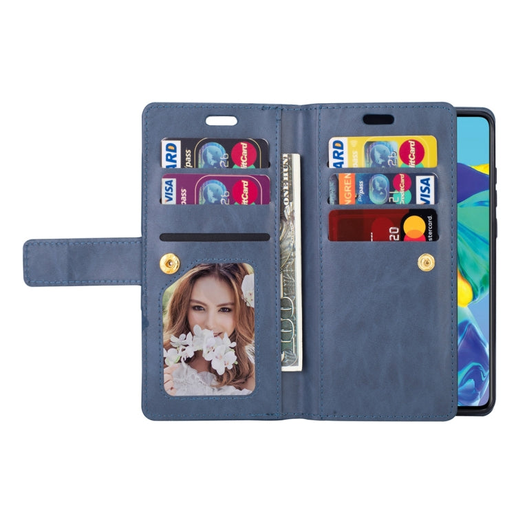 For Huawei P30 Multifunctional Zipper Horizontal Flip Leather Case with Holder & Wallet & 9 Card Slots & Lanyard