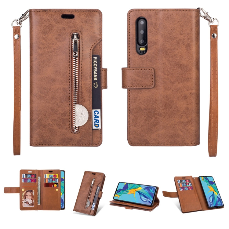 For Huawei P30 Multifunctional Zipper Horizontal Flip Leather Case with Holder & Wallet & 9 Card Slots & Lanyard
