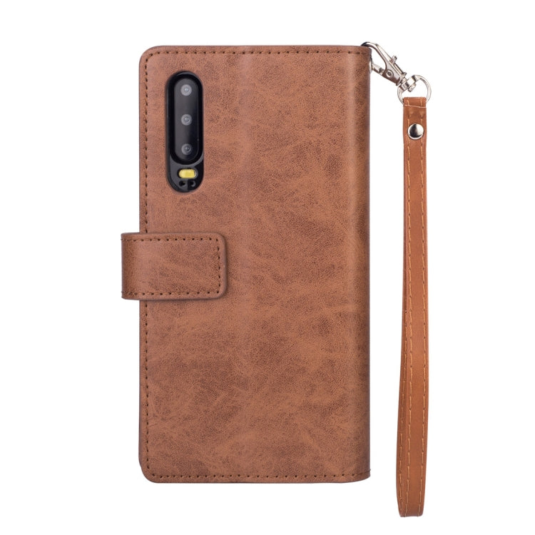 For Huawei P30 Multifunctional Zipper Horizontal Flip Leather Case with Holder & Wallet & 9 Card Slots & Lanyard