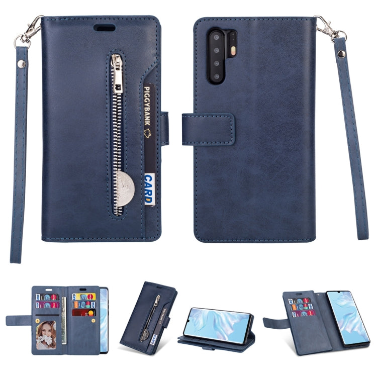 For Huawei P30 Pro Multifunctional Zipper Horizontal Flip Leather Case with Holder & Wallet & 9 Card Slots & Lanyard