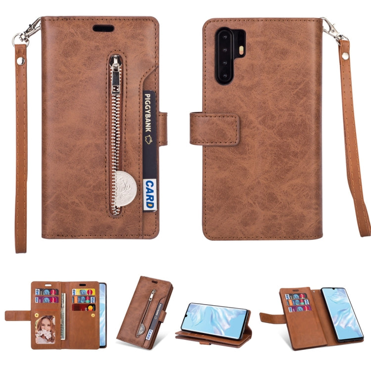 For Huawei P30 Pro Multifunctional Zipper Horizontal Flip Leather Case with Holder & Wallet & 9 Card Slots & Lanyard